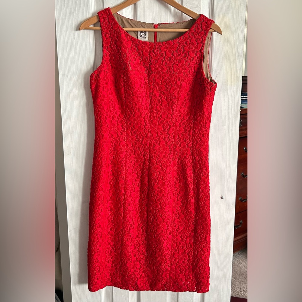 Woman’s dress Size 8 red lace 37” long sleeveless